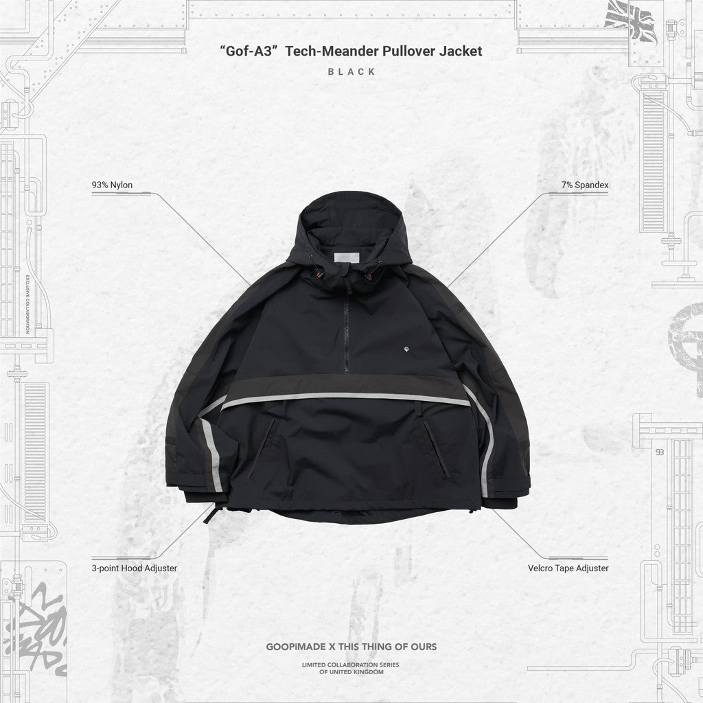 Gof-A3」 Tech-Meander Pullover Jacket #BLACK [GOOPI-23AW-SEP-01