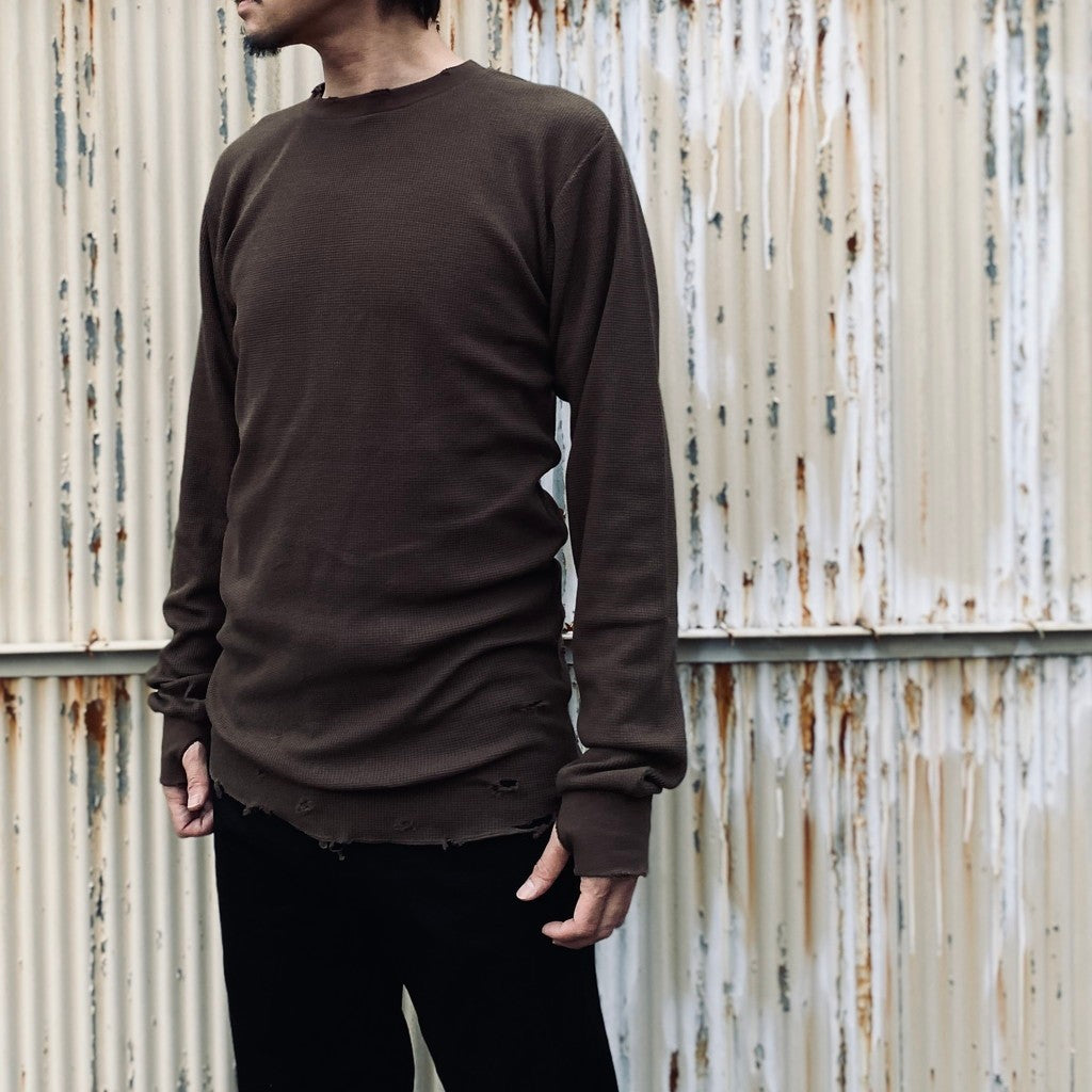 トップス CUT-OFF VINTAGE THERMAL LONG T-SHIRT Combat Long Thermal With Damaged (CLASSIC WAFFLE KNIT) #MOCHA [M