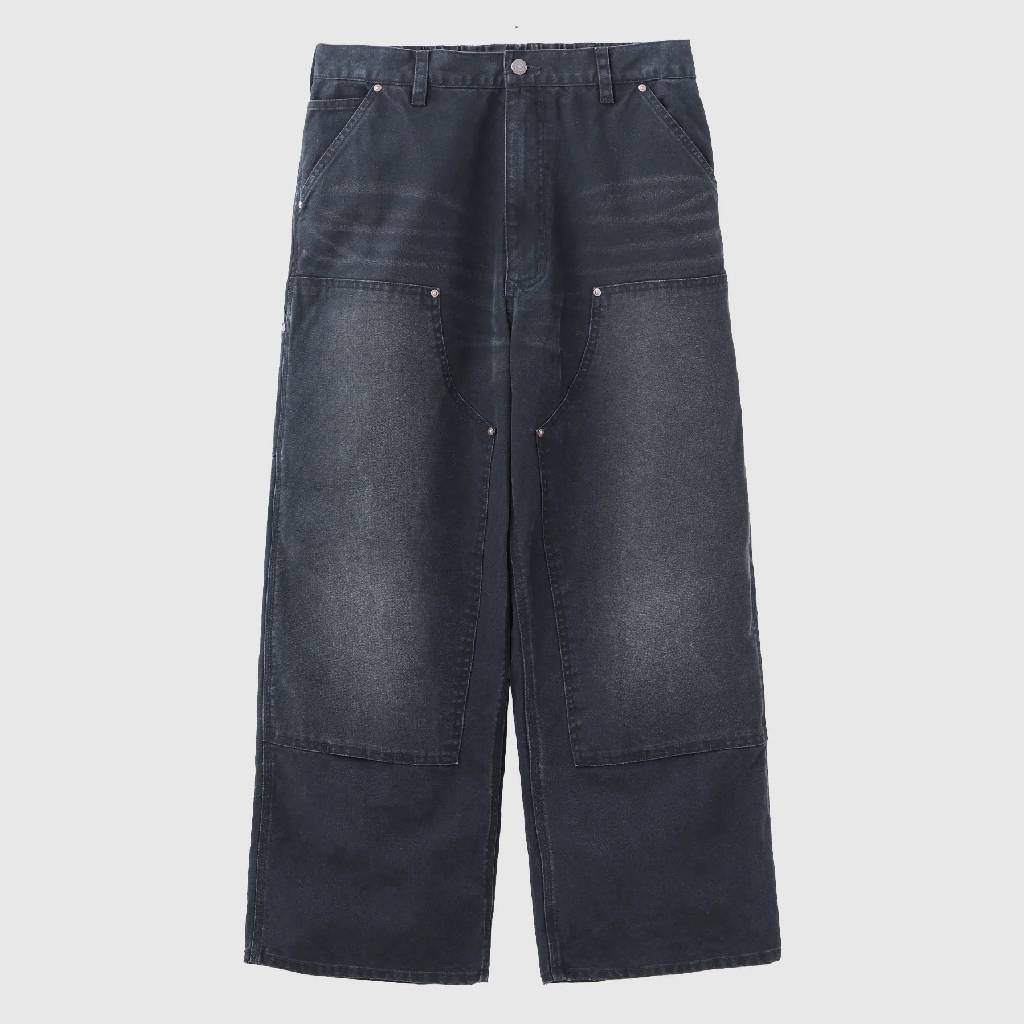 Vintage Washed Double Knee Pants #Black [SD26S-PT04] - cocorozashi