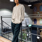 STRIPED OPEN COLLAR SHIRT L/S -TYPE 2- #GRAY [23FW-WMS-OC06]