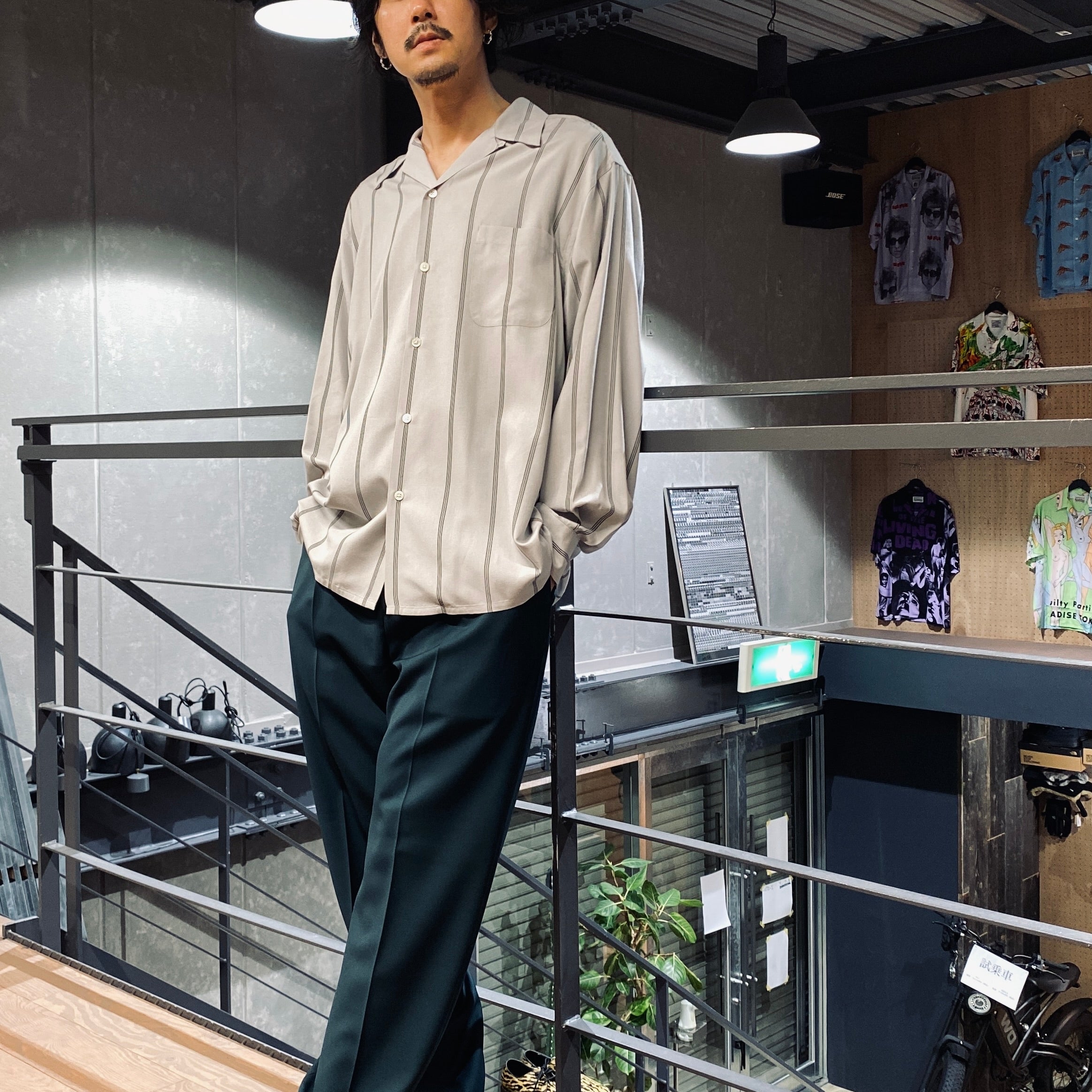 STRIPED OPEN COLLAR SHIRT L/S -TYPE 2- #GRAY [23FW-WMS-OC06]