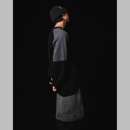 「8SE-03K」 Montage Splicing Knit Sweater #SHADOW [GOOPI-24AW-DEC-05]