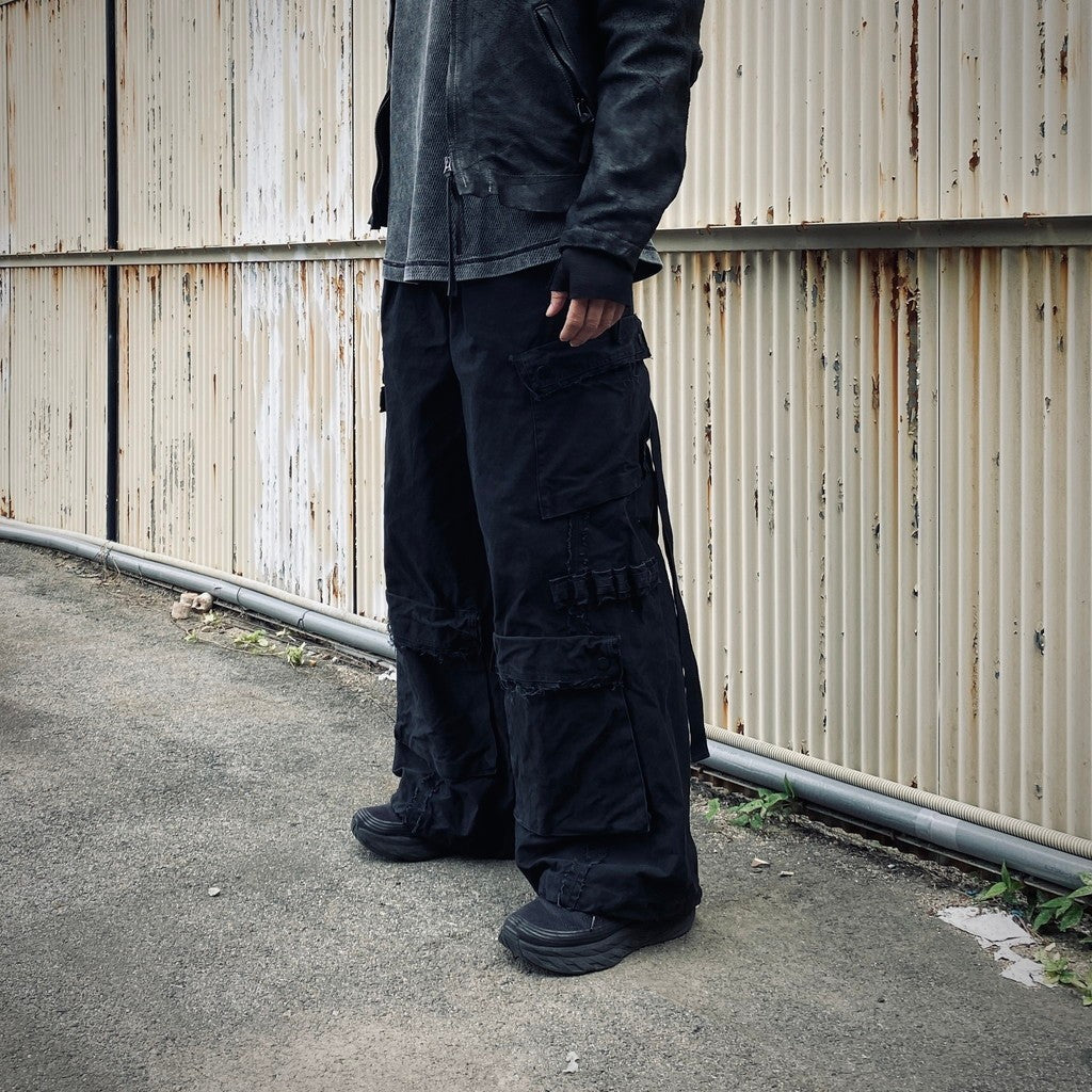 Slash Seam Twist Cargo Pants (PIGMENT DYED MOLESKIN) #BLACK [M-P2-PT13]