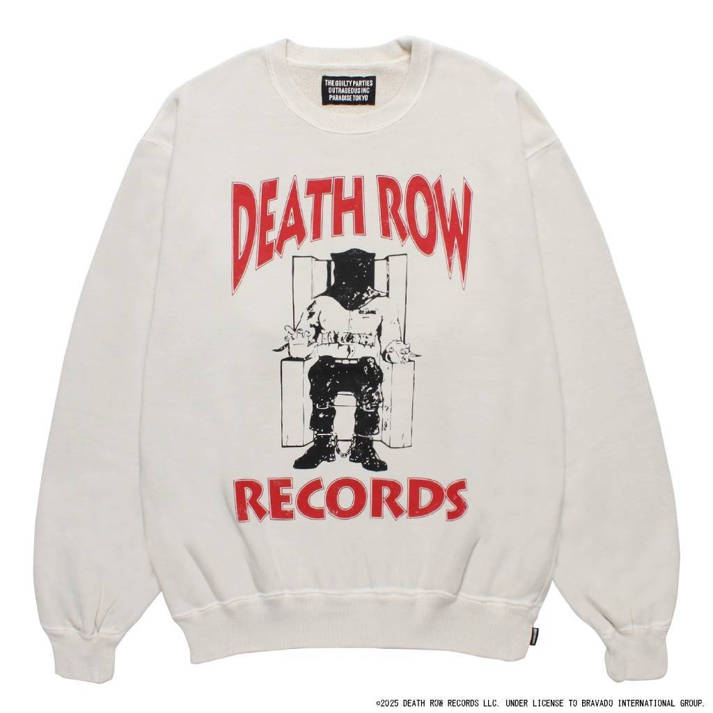 DEATH ROW RECORDS | WASHED MIDDLE WEIGHT CREW NECK SWEAT SHIRT #IVORY [DEATHROW-WM-SS03]