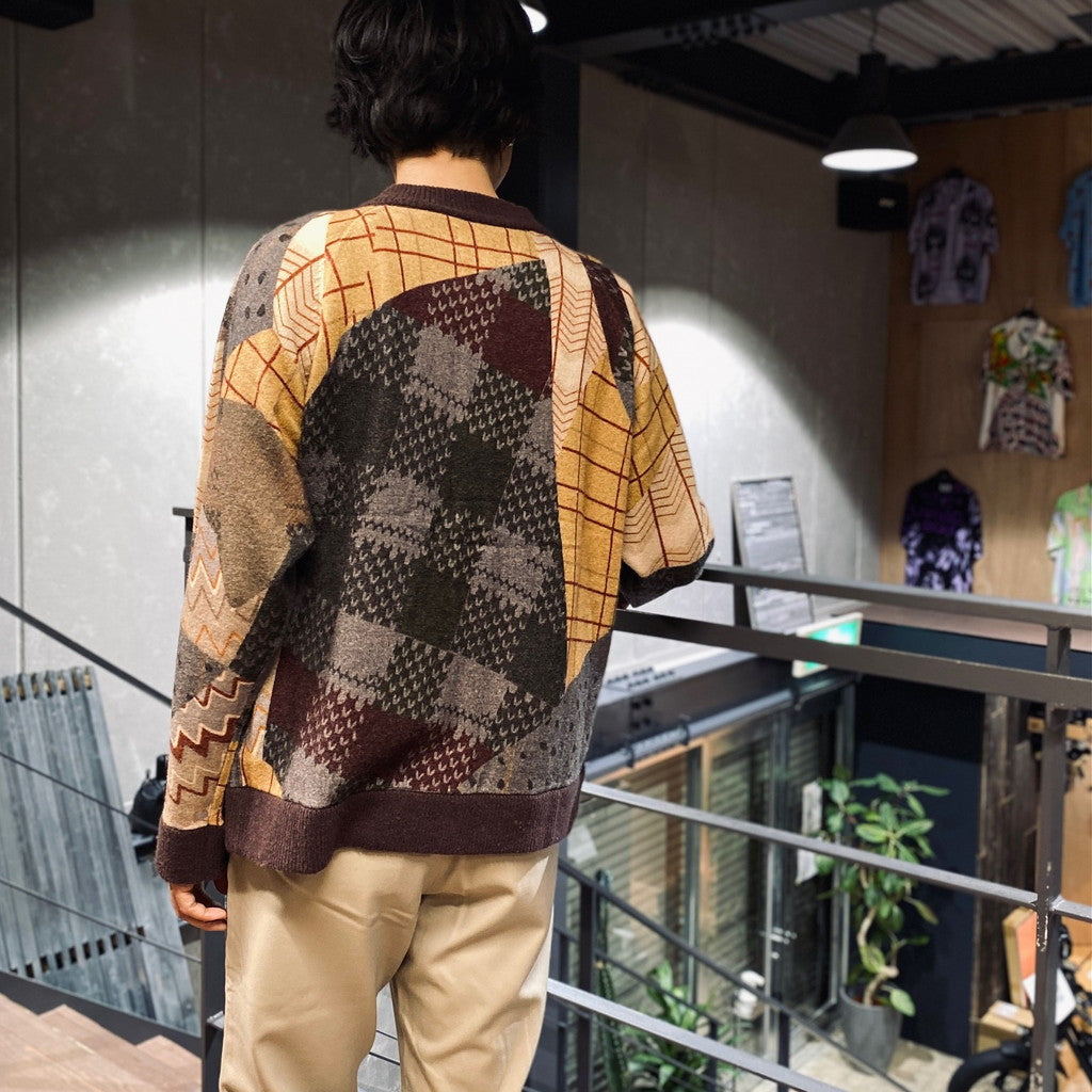 瘋狂圖案針織開襟衫#棕色 [SC2320-KN09]