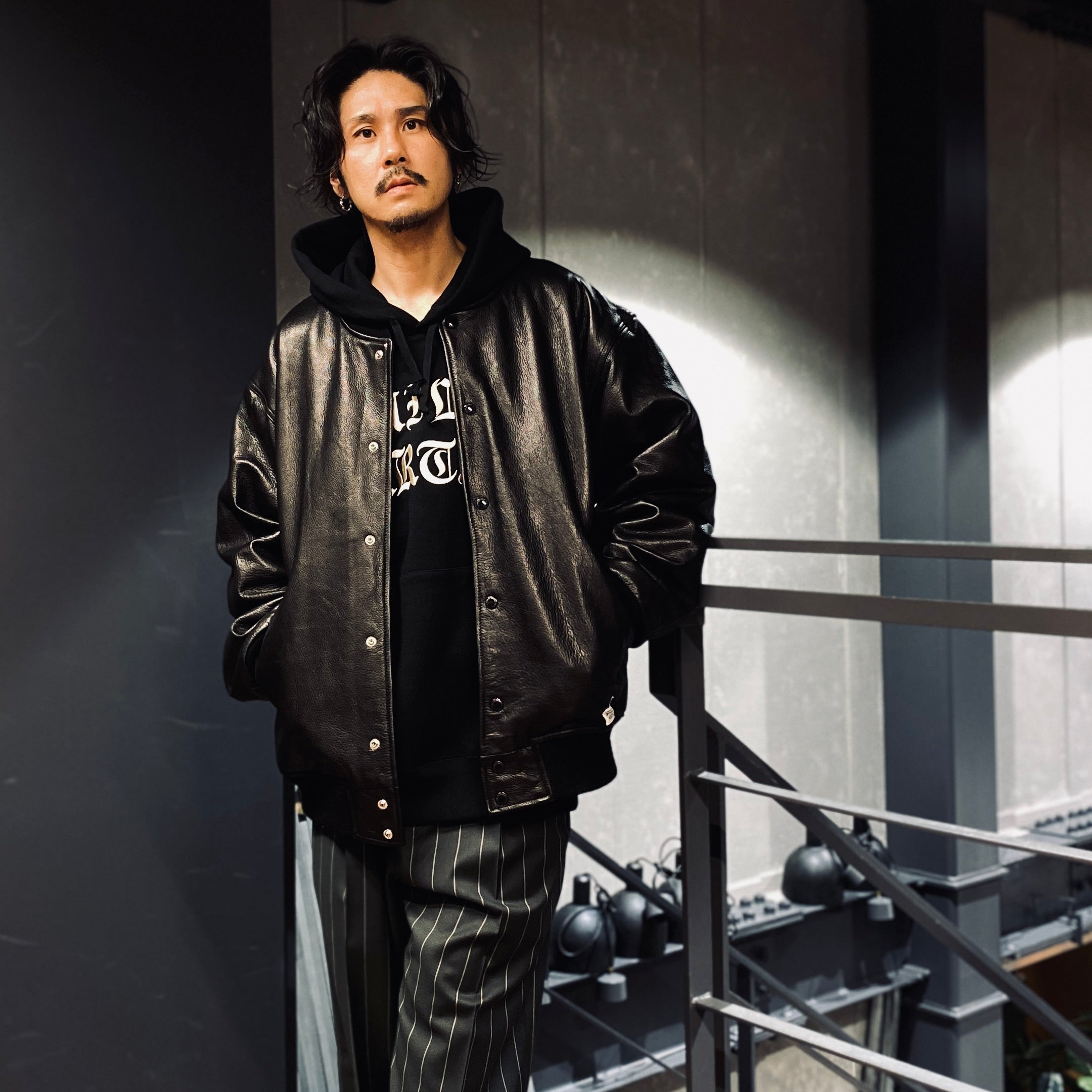 LEATHER VARSITY JACKET -A- -TYPE 2- #BLACK [23FW-WMO-BL03]