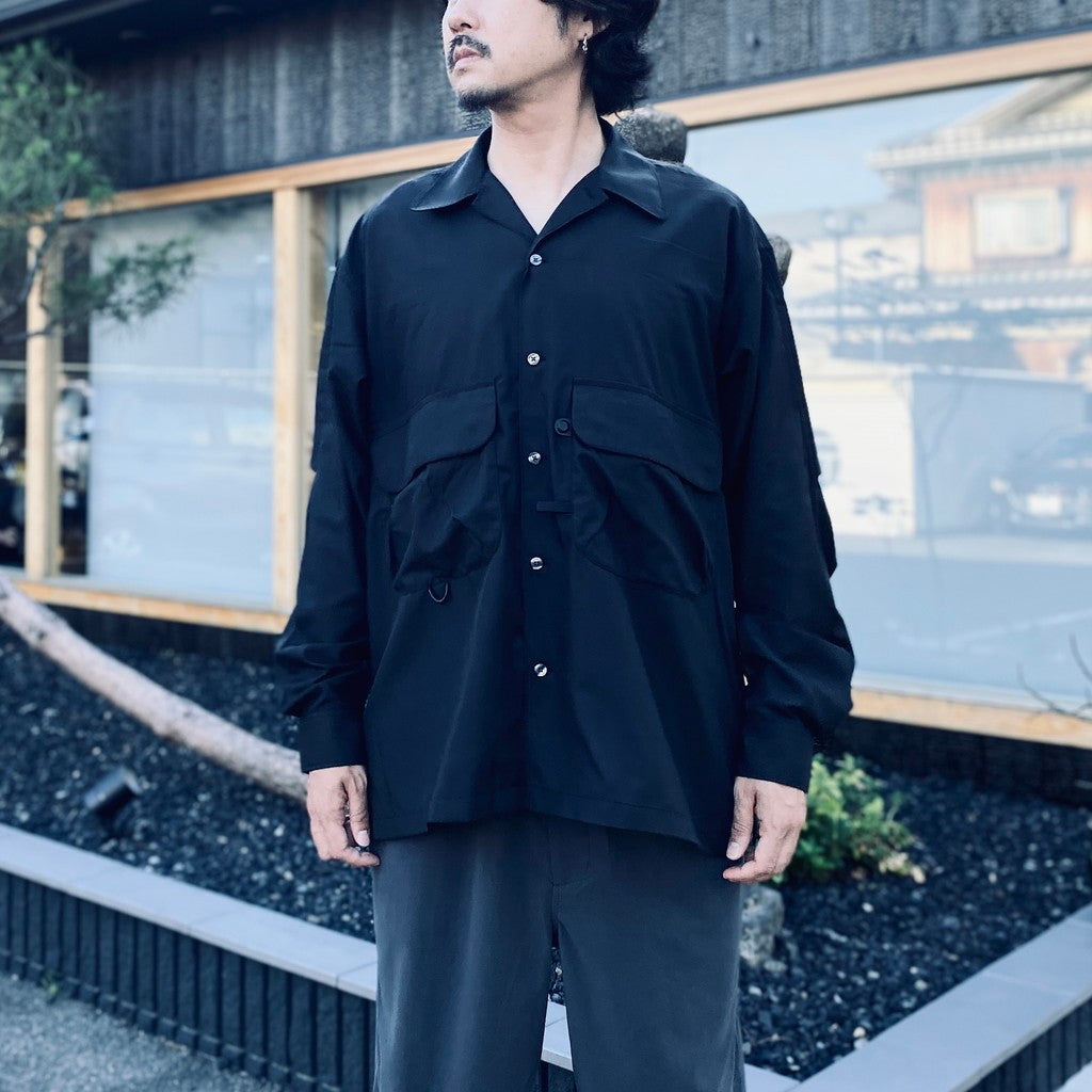 TECH SPORTS OPEN COLLAR SHIRT L/S SOLID #BLACK [BE-82026W]