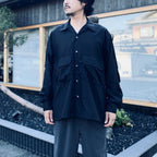 TECH SPORTS OPEN COLLAR SHIRT L/S SOLID #BLACK [BE-82026W]