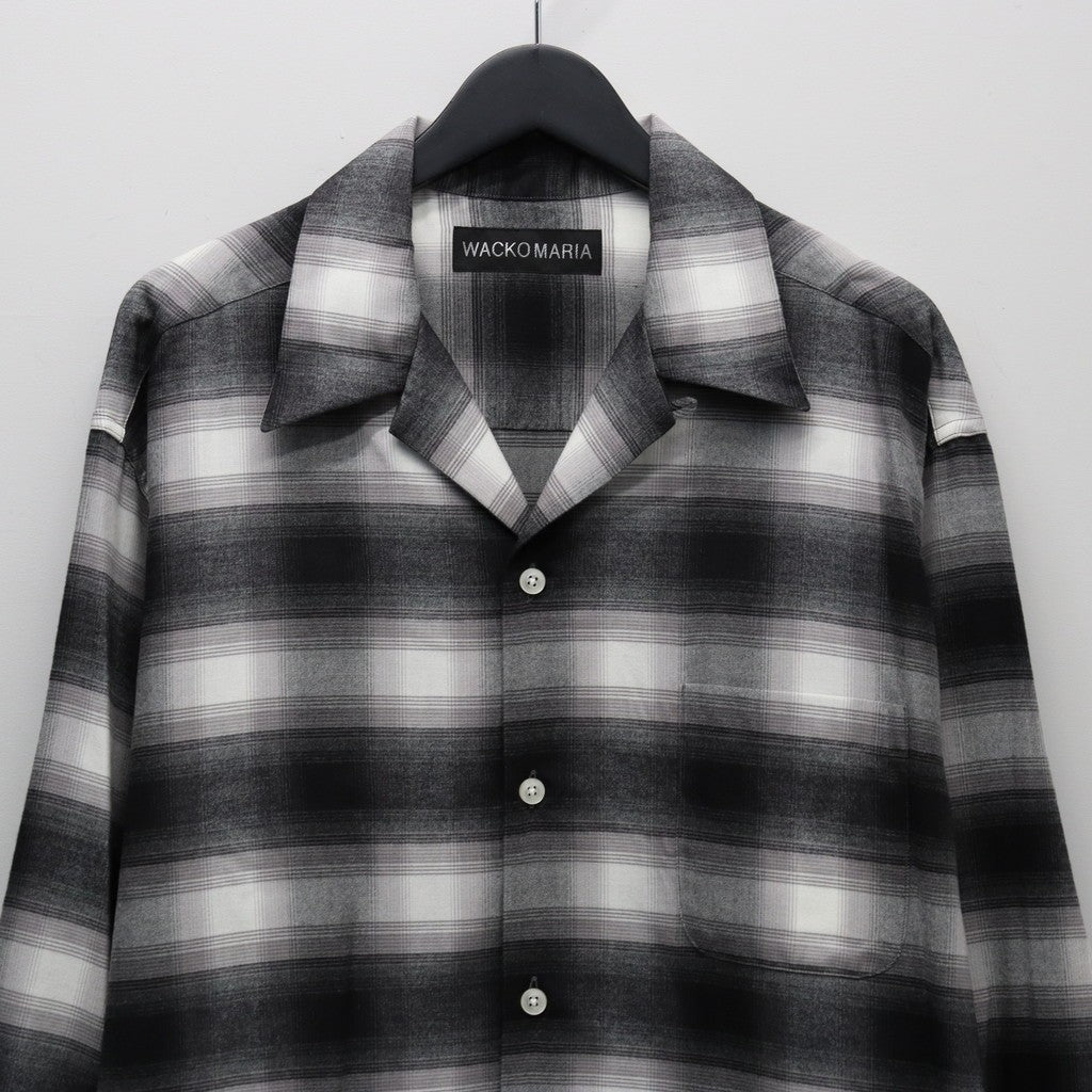 ワコマリア　CHECK OPEN COLLAR SHIRT GRAY L Wacko Maria Men's Type-1 Ombre Check Open Collar Shirt in Grey