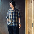 OMBRE CHECK OPEN COLLAR SHIRT S/S ( TYPE-1 ) #BLUE [26SS-WMS-OC09]