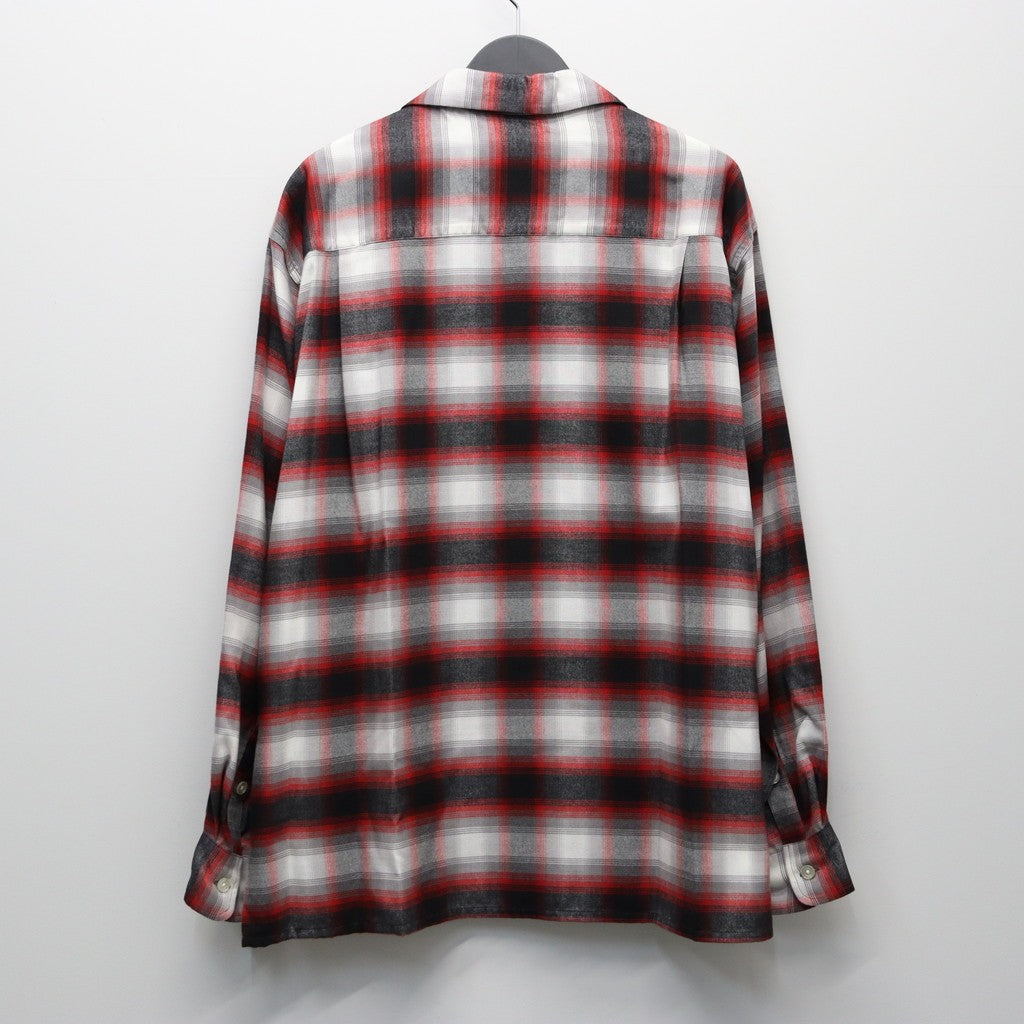 漸層格紋開領長袖襯衫（TYPE-2）#紅色 [25FW-WMS-OC06]
