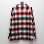 漸層格紋開領長袖襯衫（TYPE-2）#紅色 [25FW-WMS-OC06]