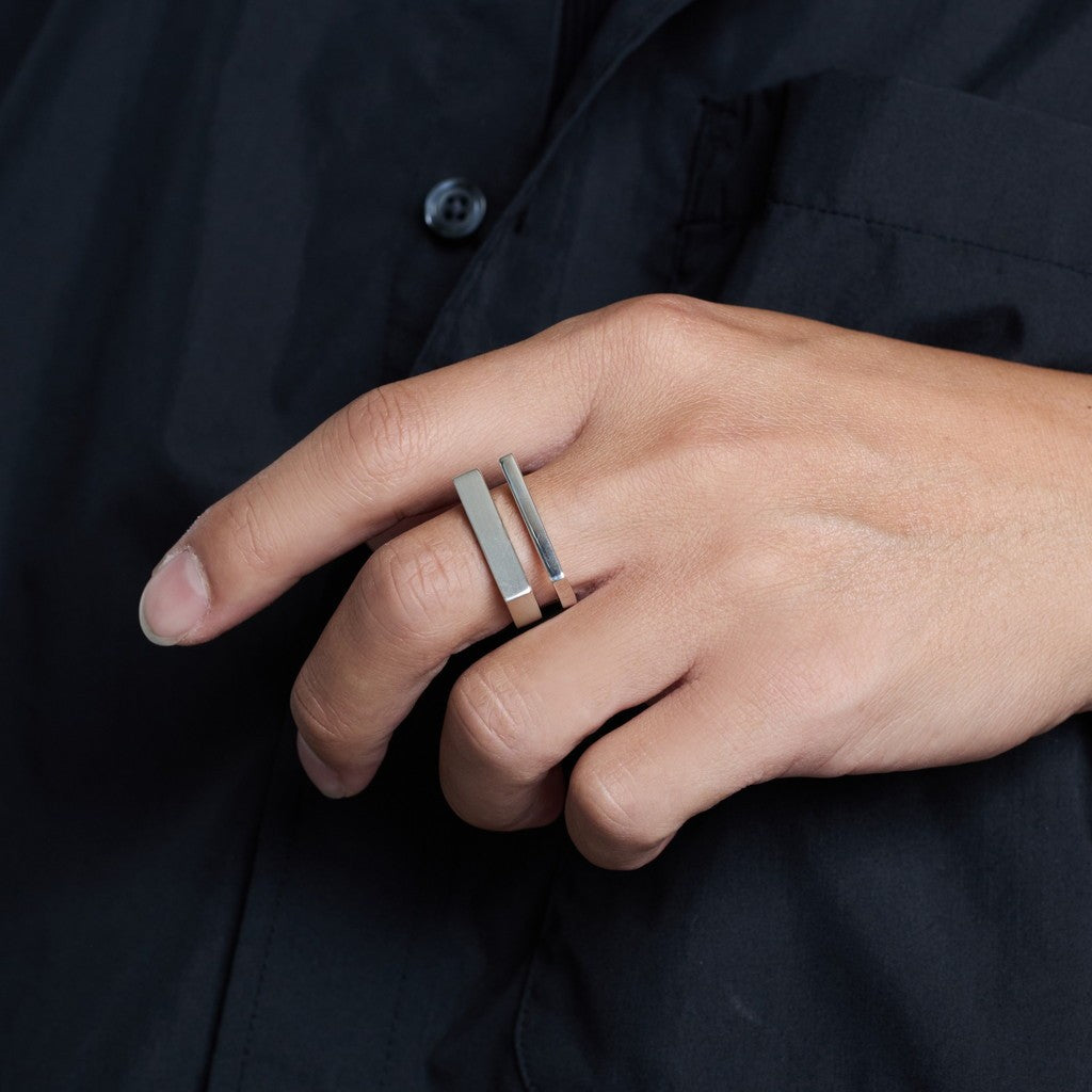 Different Width Ring with Hair Line #SILVER [XOR123]