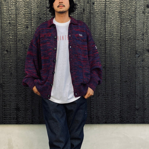 MIX KNIT CATDIGAN WITH BADGE #BLUE×BLACK×RED [CCC-263KN002]