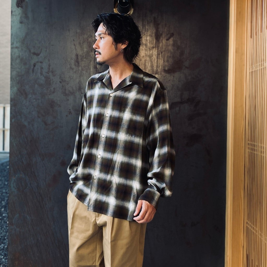 OMBRE CHECK OPEN COLLAR SHIRT L/S ( TYPE-1 ) #KHAKI [25FW-WMS-OC05]