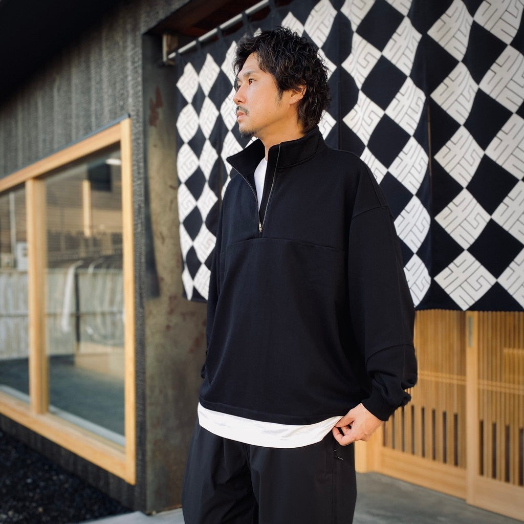 BIO WASHED EASY HALF ZIP SWEAT SHIRTS #BLACK [HOD25AWSWEHZSS]