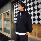 BIO WASHED EASY HALF ZIP SWEAT SHIRTS #BLACK [HOD25AWSWEHZSS]