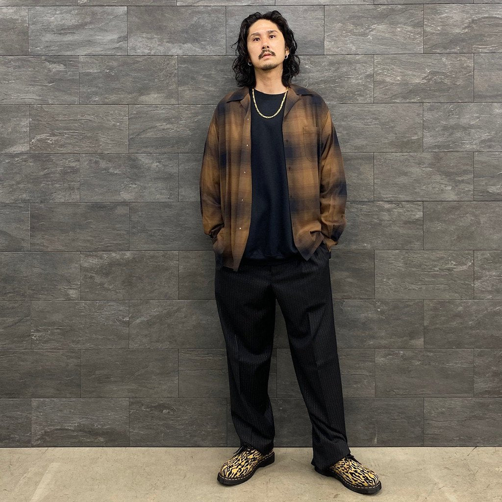 OMBRE CHECK OPEN COLLAR SHIRT L/S #BROWN [23FWE-WMS-OC01]