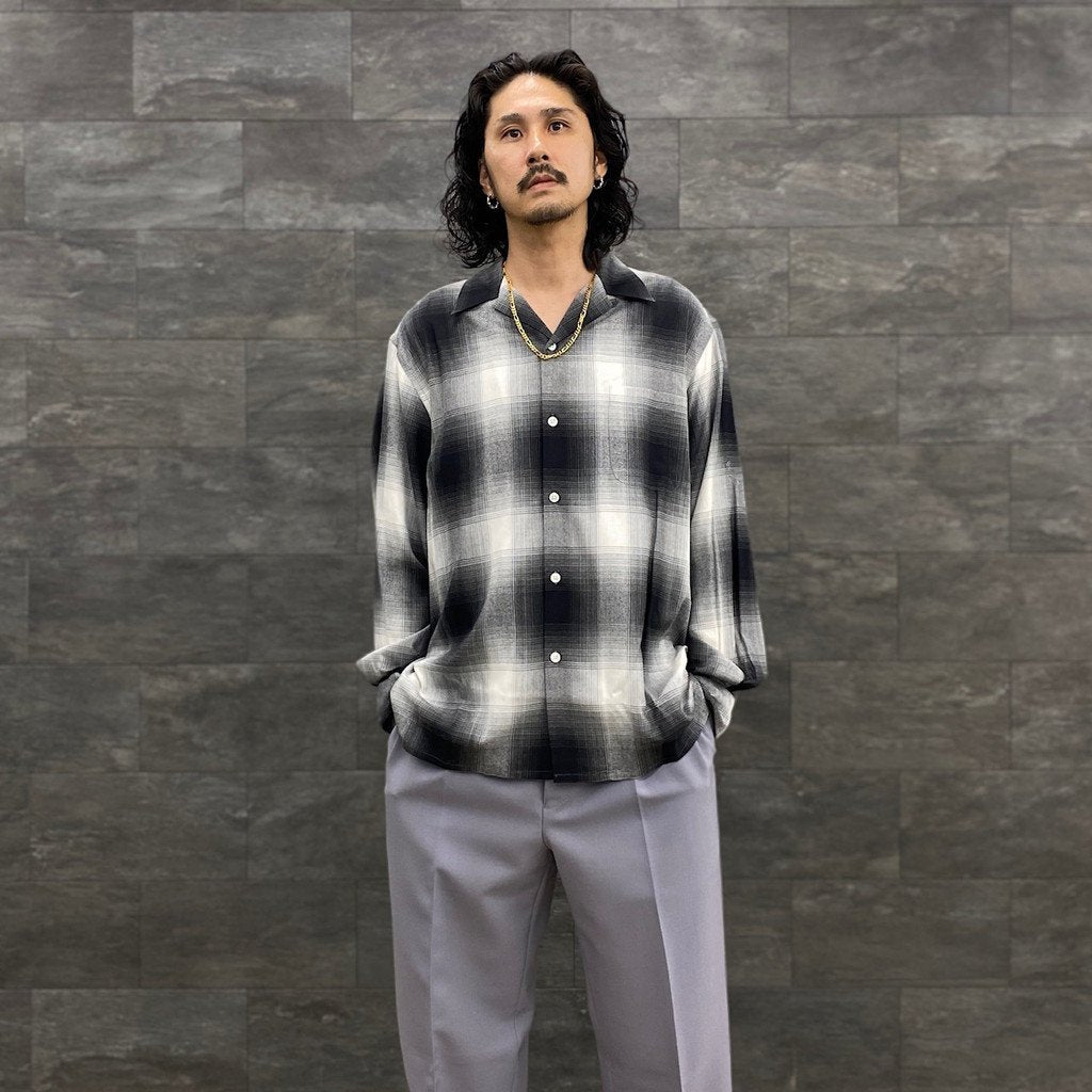 OMBRE CHECK OPEN COLLAR SHIRT L/S #WHITE [23FWE-WMS-OC01]