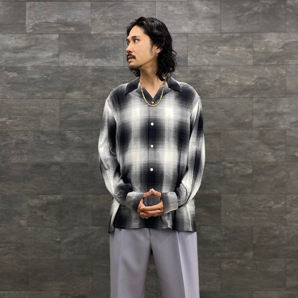 OMBRE CHECK OPEN COLLAR SHIRT L/S #WHITE [23FWE-WMS-OC01]