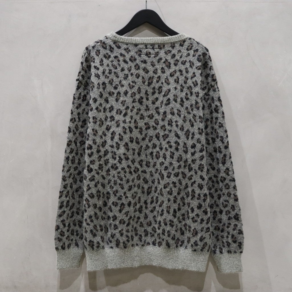 豹紋馬海毛圓領毛衣 #灰色 [24FW-WMK-KN11]