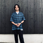 OMBRE CHECK OPEN COLLAR SHIRT S/S ( TYPE-3 ) #BLUE [26SS-WMS-OC14]