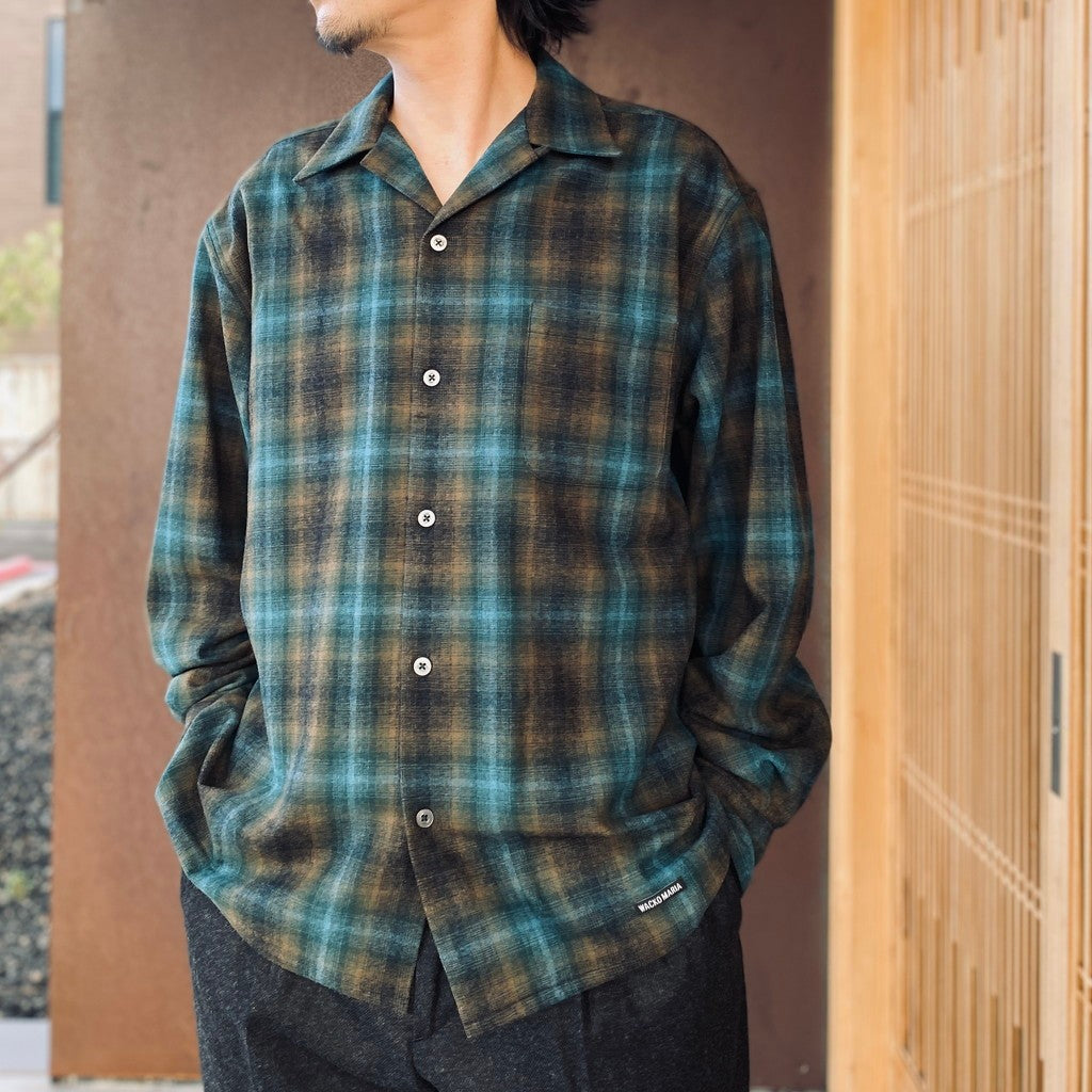 PENDLETON | WOOL OMBRE CHECK OPEN COLLAR SHIRT L/S ( TYPE-1 ) #BROWN / BLUE [26FW-WMS-PE01]