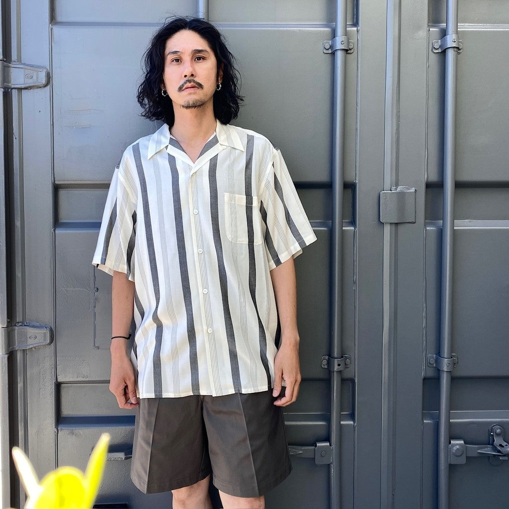 STRIPED OPEN COLLAR SHIRT S/S -TYPE 1- #WHITE [24SS-WMS-OC08]