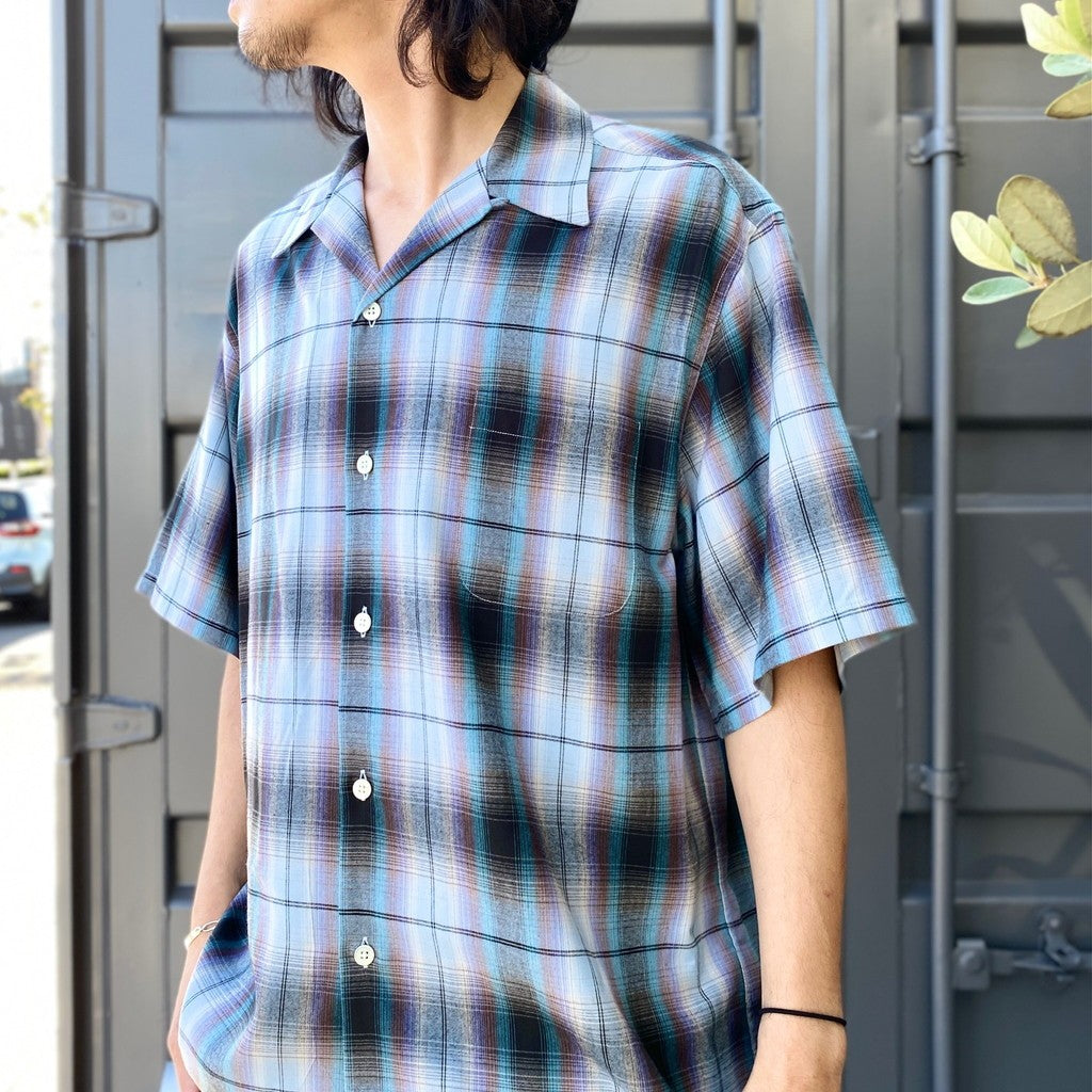 OMBRE CHECK OPEN COLLAR SHIRT S/S -TYPE 2- #BLUE [24SS-WMS-OC11]