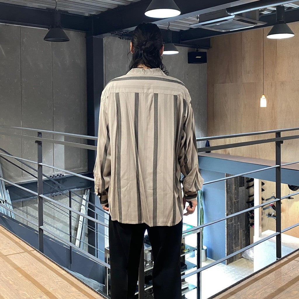 條紋開領長袖襯衫 #灰色 [24FWE-WMS-OC01]