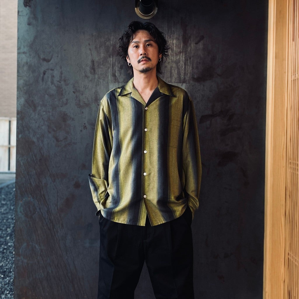 STRIPED OPEN COLLAR SHIRT L/S #YELLOW [25FW-WMS-OC07]