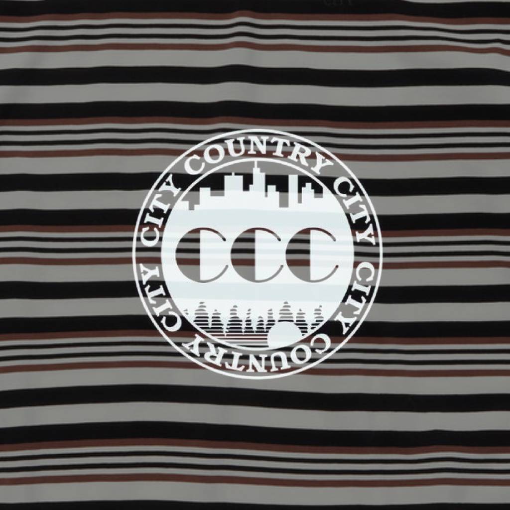 EMBROIDERED LOGO MULTI BORDER L/S T-SHIRT #BROWN / WHITE [CCC-253C007]