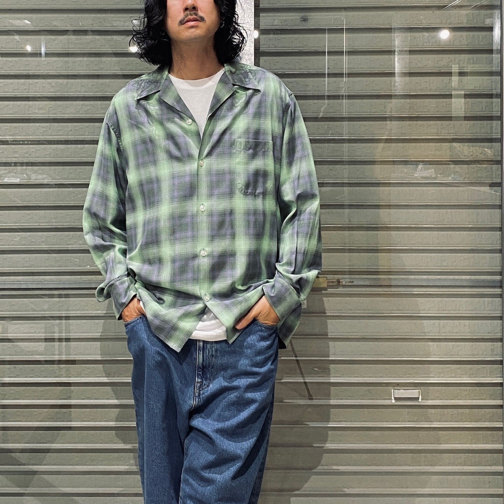 OMBRE CHECK OPEN COLLAR SHIRT L/S (TYPE-2) #GREEN [24FW-WMS-OC02]