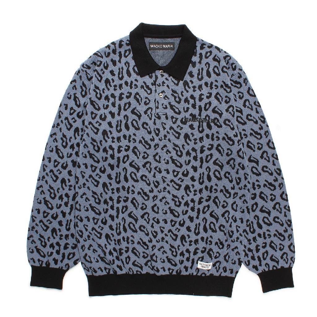 LEOPARD KNIT POLO SHIRT #BLUE [24FW-WMK-KN13]