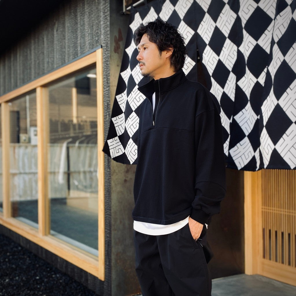 BIO WASHED EASY HALF ZIP SWEAT SHIRTS #BLACK [HOD25AWSWEHZSS]