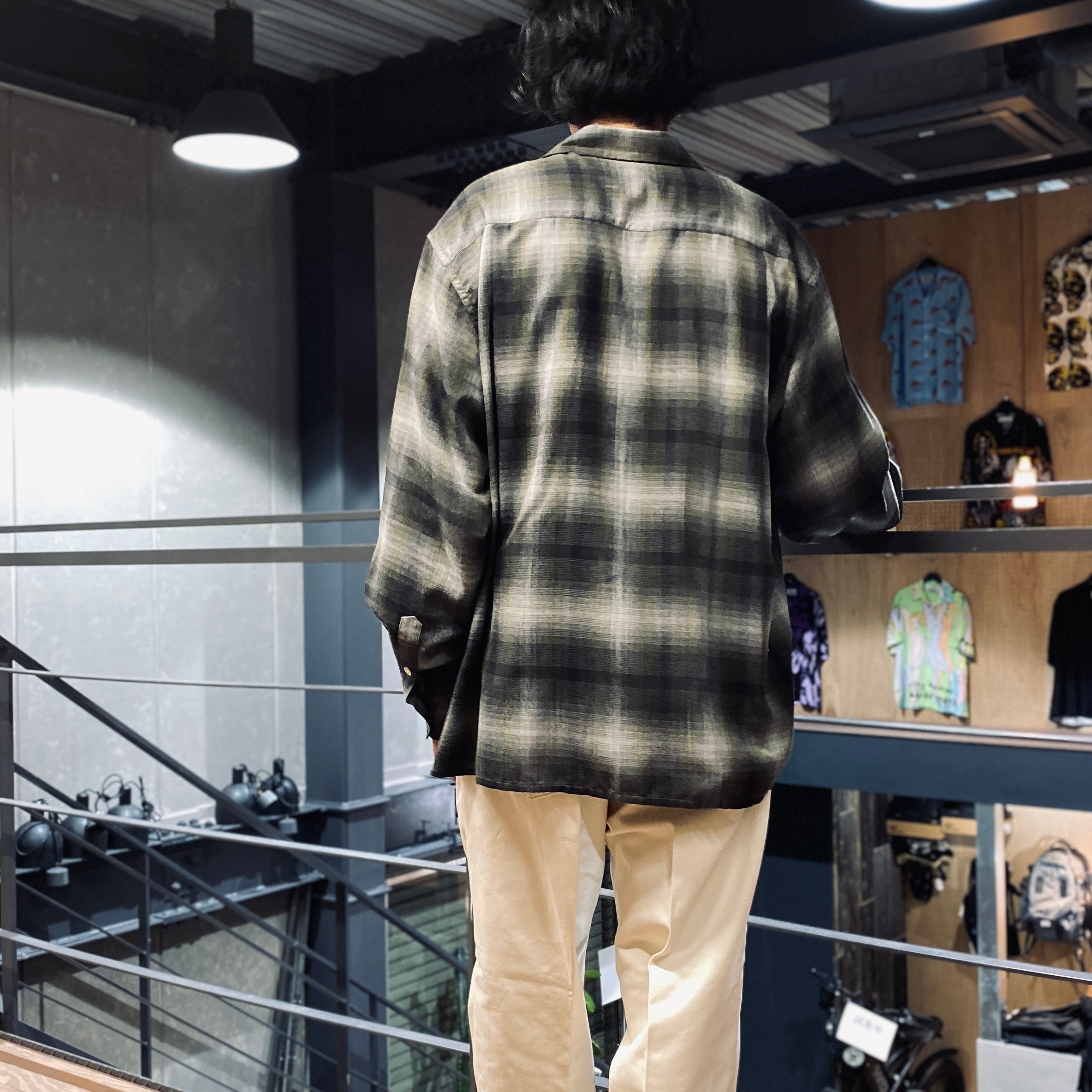 OMBRE CHECK OPEN COLLAR SHIRT L/S -TYPE 3- #YELLOW [23FW-WMS-OC03