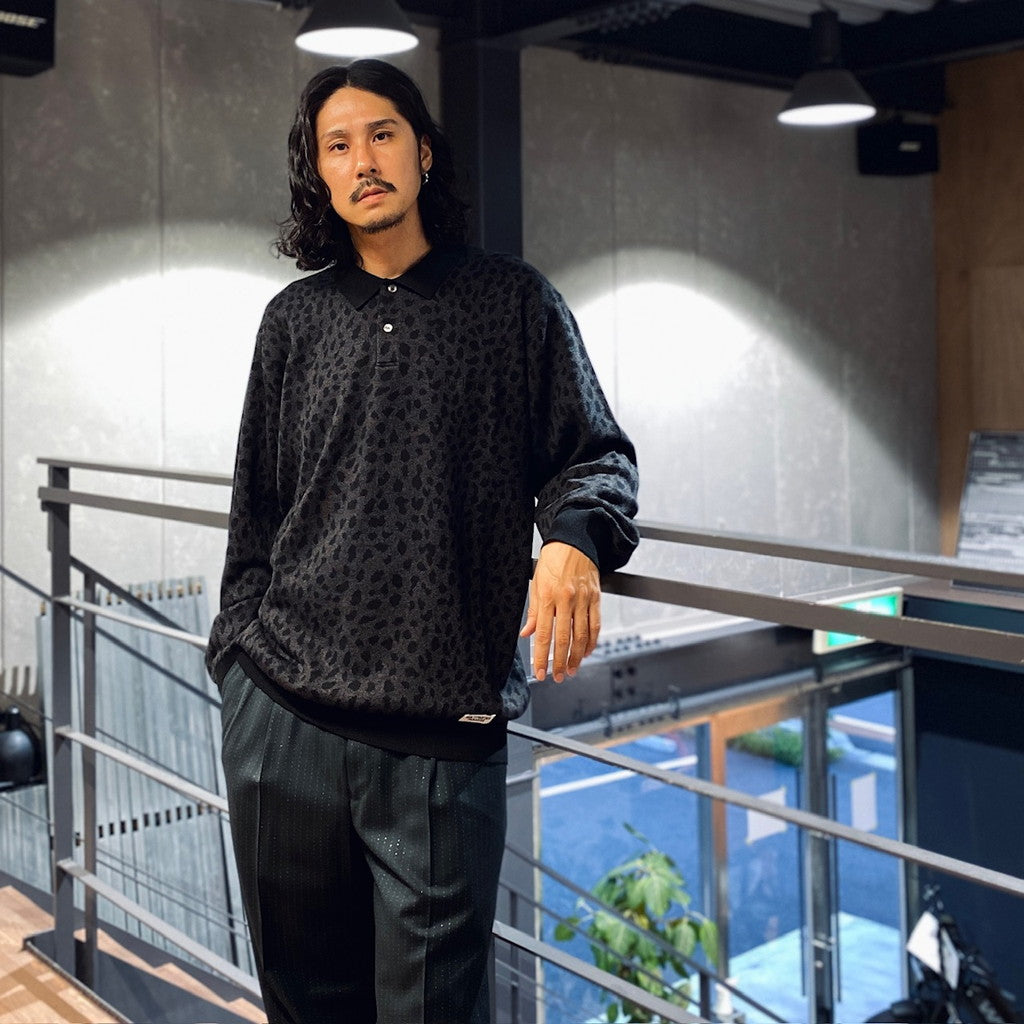 LEOPARD KNIT POLO SHIRT #CHARCOAL [23FW-WMK-KN20] - cocorozashi