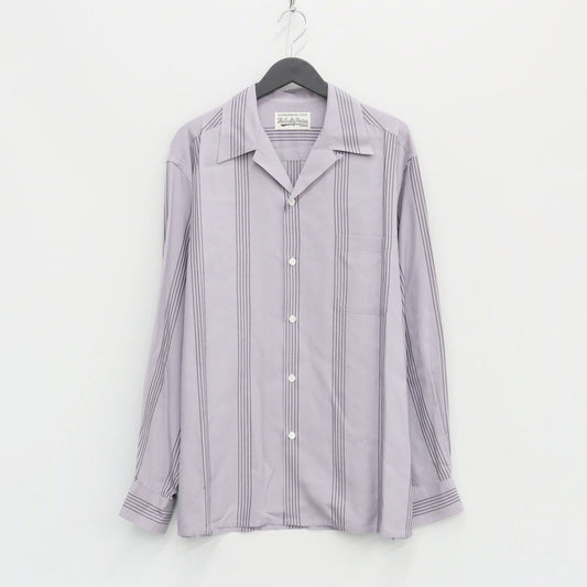 條紋開領襯衫 L/S -型號 1- #紫色 [23FW-WMS-OC05]