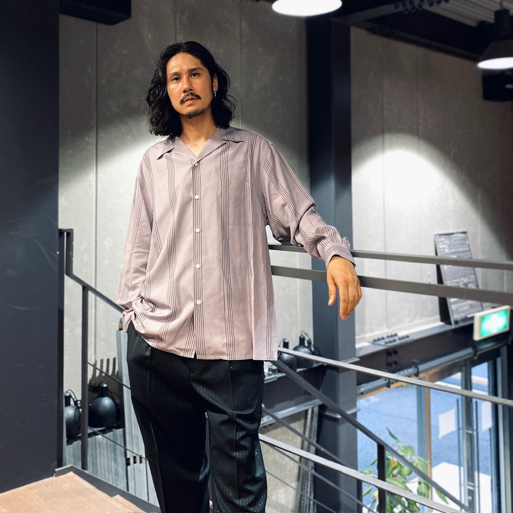 STRIPED OPEN COLLAR SHIRT L/S -TYPE 1- #PURPLE [23FW-WMS-OC05]