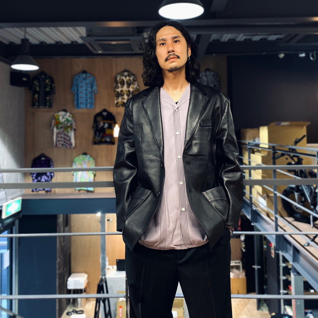 STRIPED OPEN COLLAR SHIRT L/S -TYPE 1- #PURPLE [23FW-WMS-OC05]