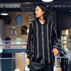 STRIPED OPEN COLLAR SHIRT L/S -TYPE 1- #BLACK [23FW-WMS-OC05]