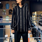 STRIPED OPEN COLLAR SHIRT L/S -TYPE 1- #BLACK [23FW-WMS-OC05]
