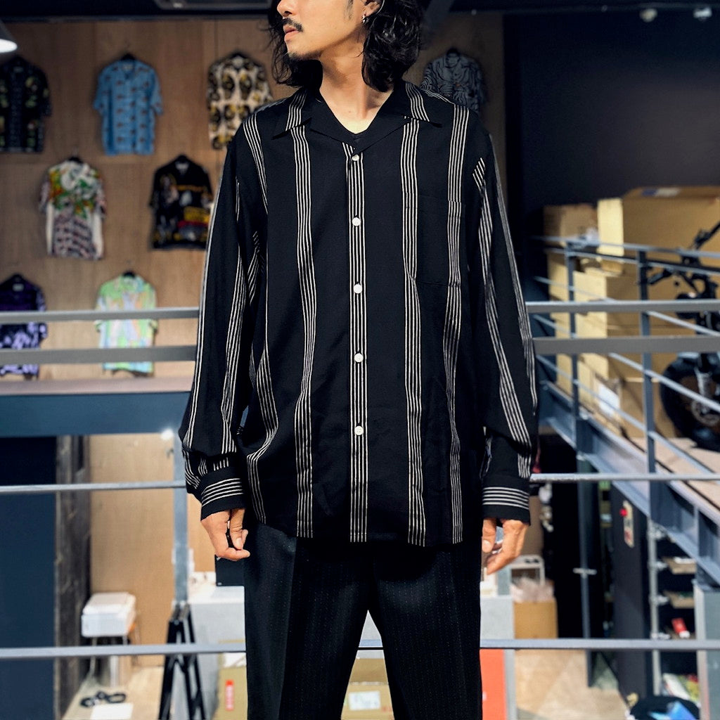 STRIPED OPEN COLLAR SHIRT L/S -TYPE 1- #BLACK [23FW-WMS-OC05]