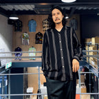 STRIPED OPEN COLLAR SHIRT L/S -TYPE 1- #BLACK [23FW-WMS-OC05]