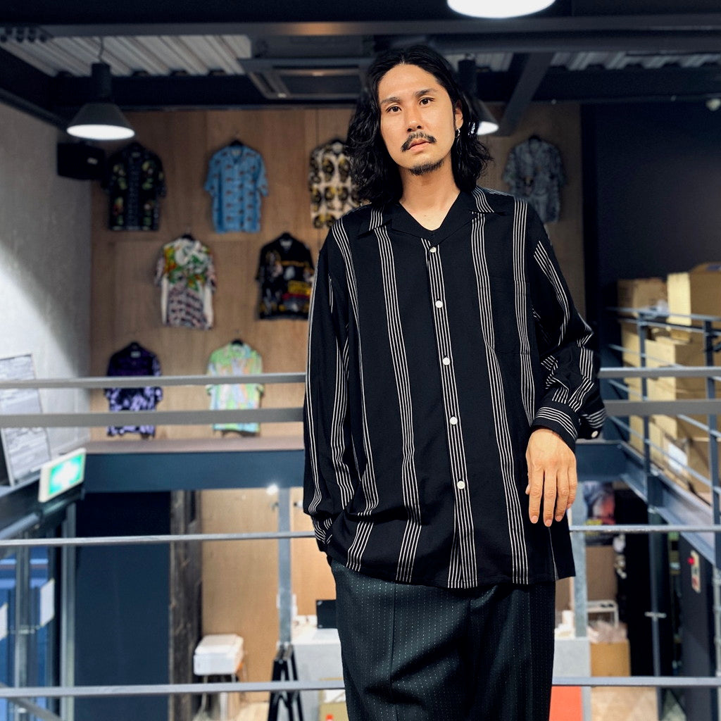 STRIPED OPEN COLLAR SHIRT L/S -TYPE 1- #BLACK [23FW-WMS-OC05]