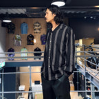 STRIPED OPEN COLLAR SHIRT L/S -TYPE 1- #BLACK [23FW-WMS-OC05]