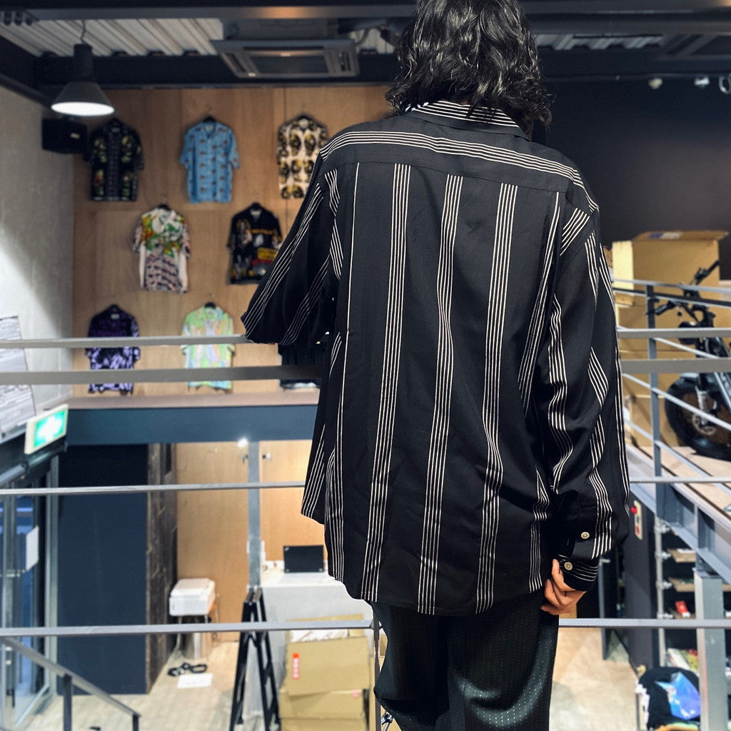 STRIPED OPEN COLLAR SHIRT L/S -TYPE 1- #BLACK [23FW-WMS-OC05]