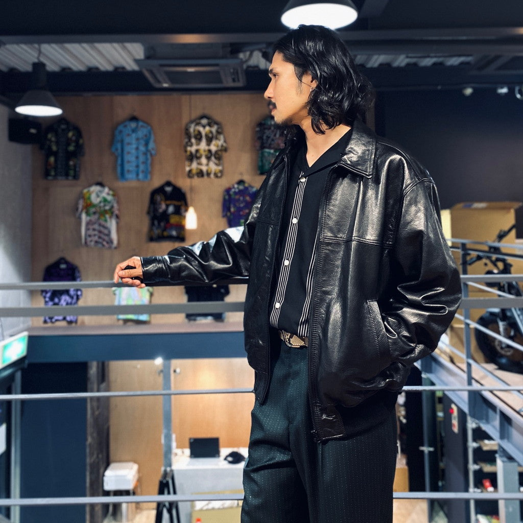 STRIPED OPEN COLLAR SHIRT L/S -TYPE 1- #BLACK [23FW-WMS-OC05]