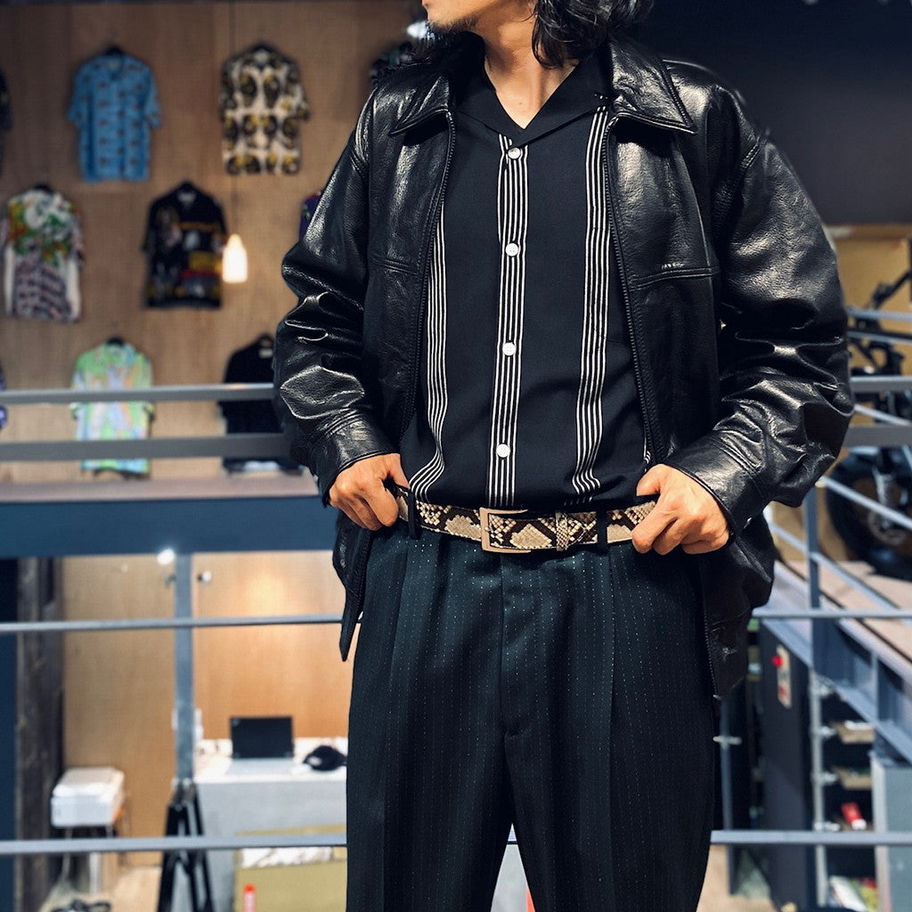 STRIPED OPEN COLLAR SHIRT L/S -TYPE 1- #BLACK [23FW-WMS-OC05]