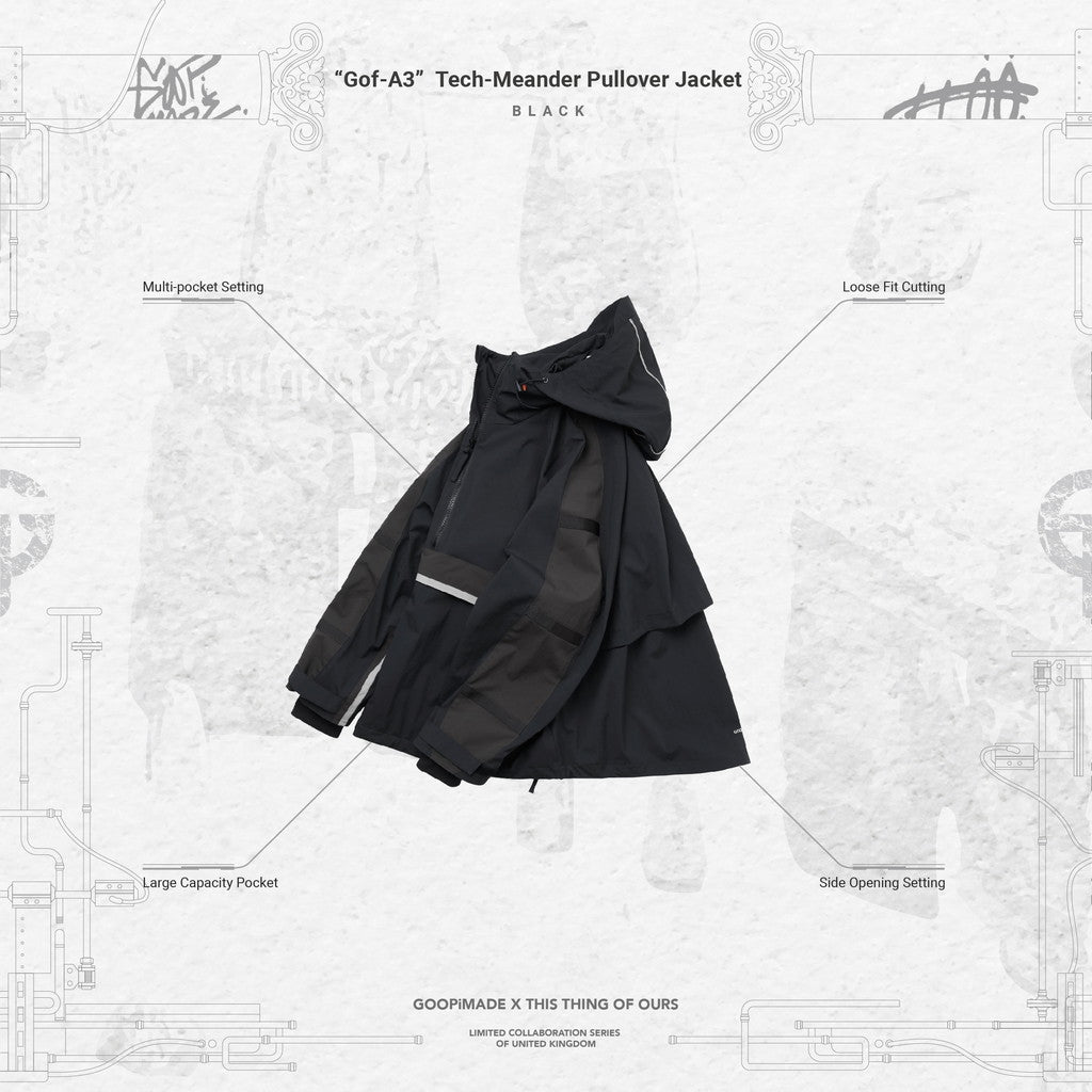 「Gof-A3」Tech-Meander 套頭外套#BLACK [GOOPI-23AW-SEP-01]